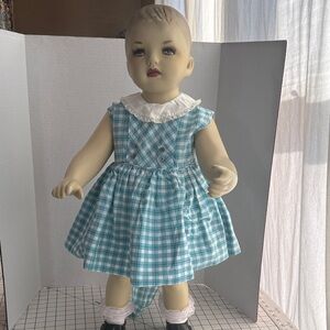 Vintage Handmade Blue Gingham Child’s Dress w/ Lace Collar & Petticoat (Display)